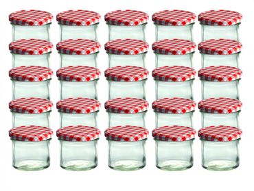 CAPCRO 25er Set Sturzglas 125 ml Marmeladenglas Einmachglas Einweckglas To 66 rot karierter Deckel_Bild_2