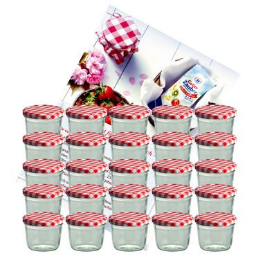 25er Set Sturzglas 230 ml Marmeladenglas Einmachglas Einweckglas To 82 rot karierter Deckel incl. Diamant-Zucker Gelierzauber Rezeptheft_Bild_3