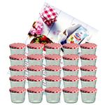 25er Set Sturzglas 230 ml Marmeladenglas Einmachglas Einweckglas To 82 rot karierter Deckel incl. Diamant-Zucker Gelierzauber Rezeptheft_Bild_3