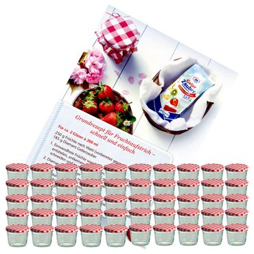 50er Set Sturzglas 230 ml Marmeladenglas Einmachglas Einweckglas To 82 rot karierter Deckel incl. Diamant-Zucker Gelierzauber Rezeptheft_Bild_3