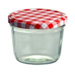 100er Set Sturzglas 230 ml Marmeladenglas Einmachglas Einweckglas To 82 rot karierter Deckel incl. Diamant-Zucker Gelierzauber Rezeptheft_Bild_2