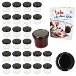 25er Set Sturzglas 125 ml Marmeladenglas Einmachglas Einweckglas To 66 schwarzer Deckel incl. Diamant-Zucker Gelierzauber Rezeptheft_Bild_1