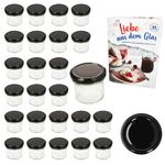 25er Set Sturzglas 125 ml Marmeladenglas Einmachglas Einweckglas To 66 schwarzer Deckel incl. Diamant-Zucker Gelierzauber Rezeptheft_Bild_2