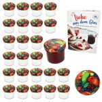 25er Set Sturzglas 125 ml Marmeladenglas Einmachglas Einweckglas To 66 Obst Dekor Deckel incl. Diamant-Zucker Gelierzauber Rezeptheft_Bild_1