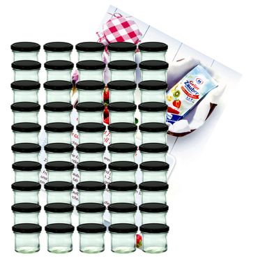 50er Set Sturzglas 125 ml Marmeladenglas Einmachglas Einweckglas To 66 schwarzer Deckel incl. Diamant-Zucker Gelierzauber Rezeptheft_Bild_1
