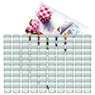 100er Set Sturzglas 125 ml Marmeladenglas Einmachglas Einweckglas To 66 weißer Deckel incl. Diamant-Zucker Gelierzauber Rezeptheft_Bild_3