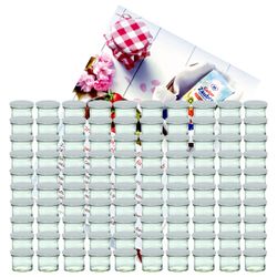 sturzglas-125-ml-weiss-100-gelier.jpg 100er Set Sturzglas 125 ml Marmeladenglas Einmachglas Einweckglas To 66 silberner Deckel incl. Diamant-Zucker Gelierzauber Rezeptheft_Bild_1