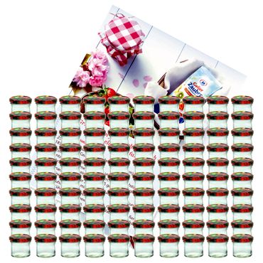 100er Set Sturzglas 125 ml Marmeladenglas Einmachglas Einweckglas To 66 Obst Dekor Deckel incl. Diamant-Zucker Gelierzauber Rezeptheft_Bild_3
