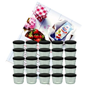 25er Set Sturzglas 230 ml Marmeladenglas Einmachglas Einweckglas To 82 schwarzer Deckel incl. Diamant-Zucker Gelierzauber Rezeptheft_Bild_1