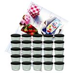 25er Set Sturzglas 230 ml Marmeladenglas Einmachglas Einweckglas To 82 schwarzer Deckel incl. Diamant-Zucker Gelierzauber Rezeptheft_Bild_1