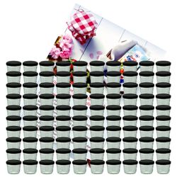 sturzglas-230-ml-schwarz-100-gelier.jpg 100er Set Sturzglas 230 ml Marmeladenglas Einmachglas Einweckglas To 82 schwarzer Deckel incl. Diamant-Zucker Gelierzauber Rezeptheft_Bild_1