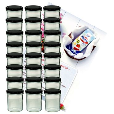 24er Set Sturzglas 350 ml Marmeladenglas Einmachglas Einweckglas To 82 schwarzer Deckel incl. Diamant-Zucker Gelierzauber Rezeptheft_Bild_1