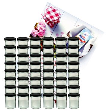 48er Set Sturzglas 350 ml Marmeladenglas Einmachglas Einweckglas To 82 schwarzer Deckel incl. Diamant-Zucker Gelierzauber Rezeptheft_Bild_1