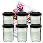 6er Set Sturzglas 435 ml Marmeladenglas Einmachglas Einweckglas To 82 schwarzer Deckel incl. Diamant-Zucker Gelierzauber Rezeptheft_Bild_1