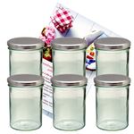 6er Set Sturzglas 435 ml Marmeladenglas Einmachglas Einweckglas To 82 silberner Deckel incl. Diamant-Zucker Gelierzauber Rezeptheft_Bild_1