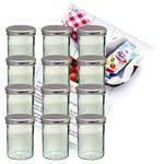 12er Set Sturzglas 435 ml Marmeladenglas Einmachglas Einweckglas To 82 silberner Deckel incl. Diamant-Zucker Gelierzauber Rezeptheft_Bild_1
