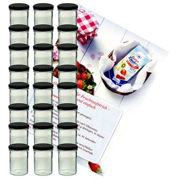 24er Set Sturzglas 435 ml Marmeladenglas Einmachglas Einweckglas To 82 schwarzer Deckel incl. Diamant-Zucker Gelierzauber Rezeptheft_Bild_1