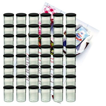 48er Set Sturzglas 435 ml Marmeladenglas Einmachglas Einweckglas To 82 schwarzer Deckel incl. Diamant-Zucker Gelierzauber Rezeptheft_Bild_1