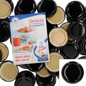 50er Set Deckel To 66 Schwarz passend für 125ml Gläser incl. Diamant-Zucker Gelierzauber Rezeptheft_Bild_1