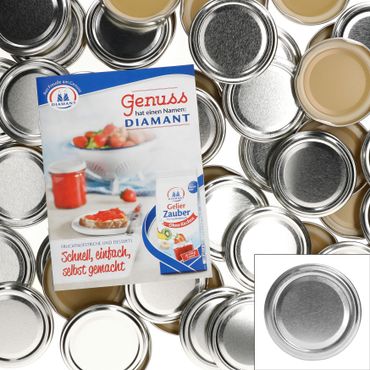50er Set Deckel To 66 Silber Dekor passend für 125ml Gläser incl. Diamant-Zucker Gelierzauber Rezeptheft_Bild_1