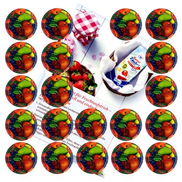 20er Set Deckel To 66 Obst Dekor passend für 125ml Gläser incl. Diamant-Zucker Gelierzauber Rezeptheft_Bild_2