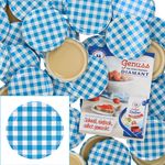 50er Set Deckel To 82 blau kariert passend für 230ml / 350ml / 435ml Gläser incl. Diamant-Zucker Gelierzauber Rezeptheft_Bild_1