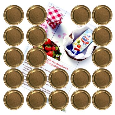 20er Set Deckel To 82 uni gold passend für 230ml / 350ml / 435ml Gläser incl. Diamant-Zucker Gelierzauber Rezeptheft_Bild_2