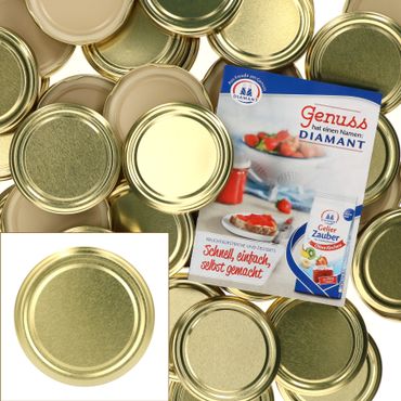 50er Set Deckel To 82 uni gold passend für 230ml / 350ml / 435ml Gläser incl. Diamant-Zucker Gelierzauber Rezeptheft_Bild_2