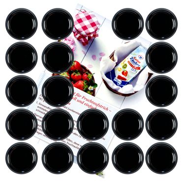 20er Set Deckel To 82 schwarz passend für 230ml / 350ml / 435ml Gläser incl. Diamant-Zucker Gelierzauber Rezeptheft_Bild_2