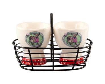2er Set Keramik Eierbecher Design: Reh - inkl. Metallkörbchen und Geschenkverpackung 8616