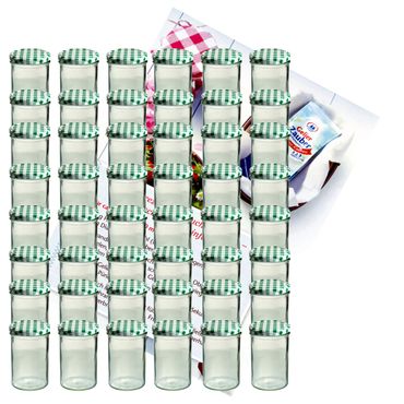 48er Set Sturzglas 435 ml Marmeladenglas Einmachglas Einweckglas To 82 grün karierter Deckel incl. Diamant-Zucker Gelierzauber Rezeptheft_Bild_1