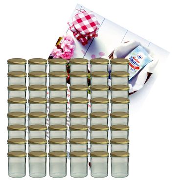 48er Set Sturzglas 350 ml Marmeladenglas Einmachglas Einweckglas To 82 goldener Deckel incl. Diamant-Zucker Gelierzauber Rezeptheft_Bild_1