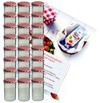 24er Set Sturzglas 435 ml Marmeladenglas Einmachglas Einweckglas To 82 rot karierter Deckel incl. Diamant-Zucker Gelierzauber Rezeptheft_Bild_1