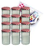 12er Set Sturzglas 435 ml Marmeladenglas Einmachglas Einweckglas To 82 rot karierter Deckel incl. Diamant-Zucker Gelierzauber Rezeptheft_Bild_1