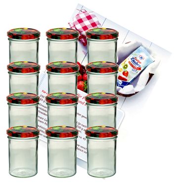 12er Set Sturzglas 435 ml Marmeladenglas Einmachglas Einweckglas To 82 Obst Deckel incl. Diamant-Zucker Gelierzauber Rezeptheft_Bild_2