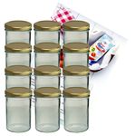12er Set Sturzglas 435 ml Marmeladenglas Einmachglas Einweckglas To 82 goldener Deckel incl. Diamant-Zucker Gelierzauber Rezeptheft_Bild_1