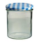 12er Set Sturzglas 350 ml Marmeladenglas Einmachglas Einweckglas To 82 blau karierter Deckel incl. Diamant-Zucker Gelierzauber Rezeptheft_Bild_2