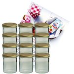 12er Set Sturzglas 350 ml Marmeladenglas Einmachglas Einweckglas To 82 goldener Deckel incl. Diamant-Zucker Gelierzauber Rezeptheft_Bild_2