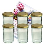 6er Set Sturzglas 435 ml Marmeladenglas Einmachglas Einweckglas To 82 goldener Deckel incl. Diamant-Zucker Gelierzauber Rezeptheft_Bild_1