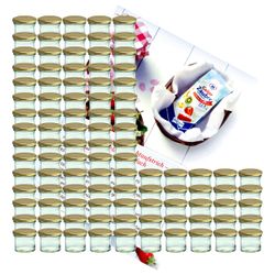 sturzglas-125-ml-gelier-gold-100.jpg 100er Set Sturzglas 125 ml Marmeladenglas Einmachglas Einweckglas To 66 goldener Deckel incl. Diamant-Zucker Gelierzauber Rezeptheft_Bild_1