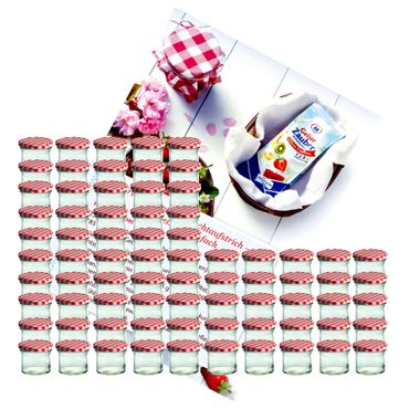75er Set Sturzglas 125 ml Marmeladenglas Einmachglas Einweckglas To 66 rot karierter Deckel incl. Diamant-Zucker Gelierzauber Rezeptheft_Bild_2