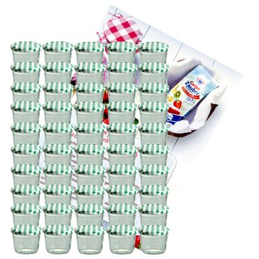 50er Set Sturzglas 230 ml Marmeladenglas Einmachglas Einweckglas To 82 grün karierter Deckel incl. Diamant-Zucker Gelierzauber Rezeptheft_Bild_2