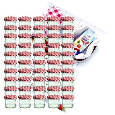 50er Set Sturzglas 125 ml Marmeladenglas Einmachglas Einweckglas To 66 rot karierter Deckel incl. Diamant-Zucker Gelierzauber Rezeptheft_Bild_1