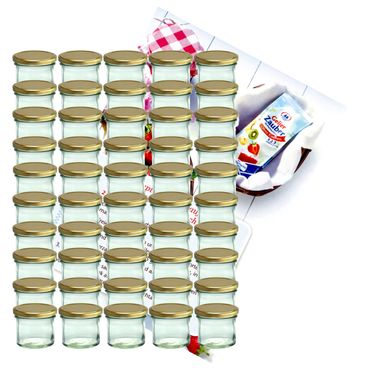 50er Set Sturzglas 125 ml Marmeladenglas Einmachglas Einweckglas To 66 goldener Deckel incl. Diamant-Zucker Gelierzauber Rezeptheft_Bild_1