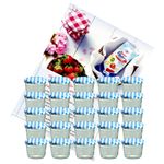 25er Set Sturzglas 230 ml Marmeladenglas Einmachglas Einweckglas To 82 blau karierter Deckel incl. Diamant-Zucker Gelierzauber Rezeptheft_Bild_2