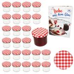 25er Set Sturzglas 125 ml Marmeladenglas Einmachglas Einweckglas To 66 rot karierter Deckel incl. Diamant-Zucker Gelierzauber Rezeptheft_Bild_1