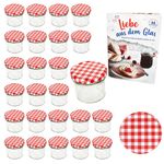25er Set Sturzglas 125 ml Marmeladenglas Einmachglas Einweckglas To 66 rot karierter Deckel incl. Diamant-Zucker Gelierzauber Rezeptheft_Bild_2