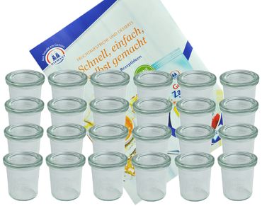 24er Set Weck Gläser 140 ml Sturzgläser mit 24 Glasdeckeln incl. Diamant-Zucker Gelierzauber Rezeptheft_Bild_2