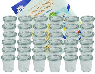 36er Set Weck Gläser 140 ml Sturzgläser mit 36 Glasdeckeln incl. Diamant-Zucker Gelierzauber Rezeptheft_Bild_3