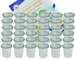 140deckel36.jpg 36er Set Weck Gläser 140 ml Sturzgläser mit 36 Glasdeckeln incl. Diamant-Zucker Gelierzauber Rezeptheft_Bild_3